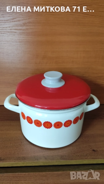 Масивна немска емайлирана тенджера с ринг от неръждаема стомана, снимка 1