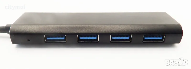 USB 3.0 хъб, ултратънък 4-портов USB хъб от алуминий - 100 см кабел, снимка 1