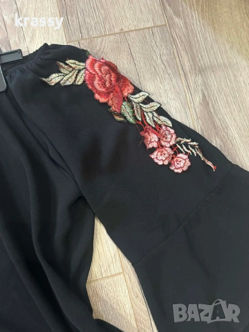 Голяма дамска блуза с голи рамене и бродерия (раьмер 3ХЛ), снимка 2 - Блузи с дълъг ръкав и пуловери - 53996989