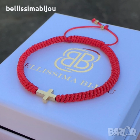 Мъжка Червена Плетена Гривна със Стоманен Кръст