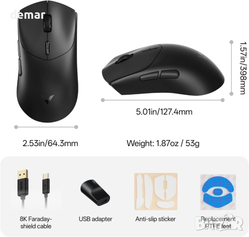 Безжична геймърска мишка Rapoo VT7 MAX, Nordic nRF54L15 MCU, снимка 9 - Клавиатури и мишки - 52706852