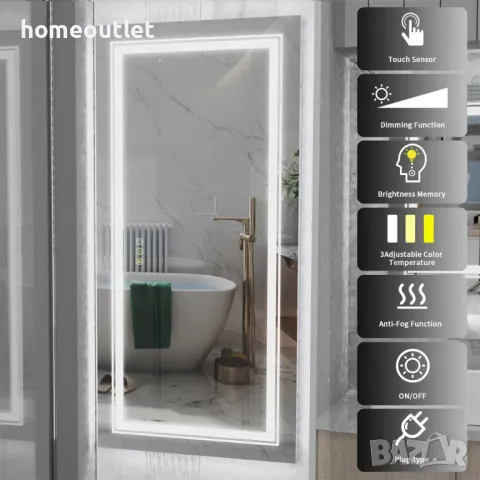 ПРОМОЦИЯ LED огледало за баня с правоъгълна форма LUVODI XMR-C28-288-EU, снимка 8 - Огледала - 49675382