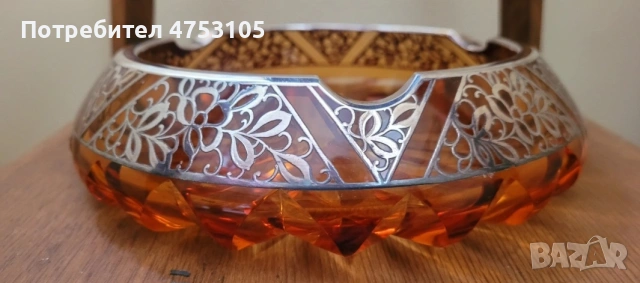 кристален пепелник за пури със сребърна гравюра , снимка 6 - Други - 53734202