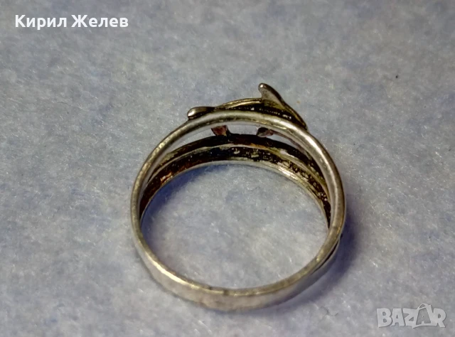 СТАР АЖУРЕН СРЕБЪРЕН ПРЪСТЕН с ДЕЛФИН СРЕБРО ВИСОКА ПРОБА с ЦИРКОНЧЕТА 50189, снимка 4 - Антикварни и старинни предмети - 50510672