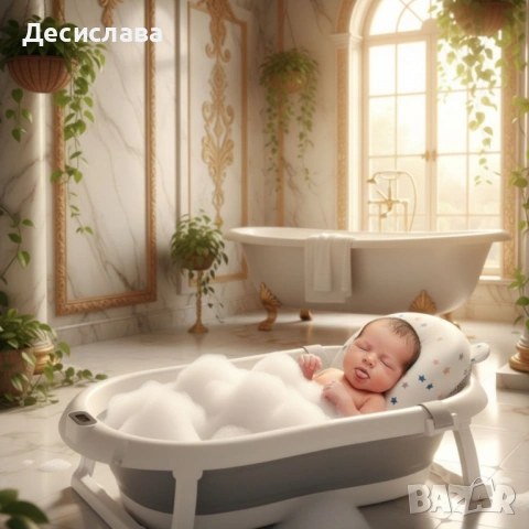 Сгъваема бебешка вана с термометър и възглавница, снимка 3 - За банята - 53004877