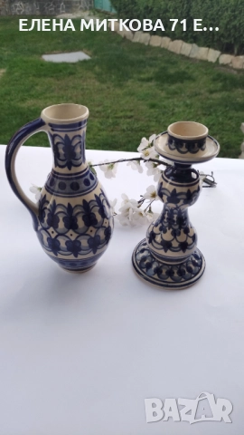 Керамичен лот в екрю и синьо произв.ГДР, снимка 2 - Антикварни и старинни предмети - 51749910