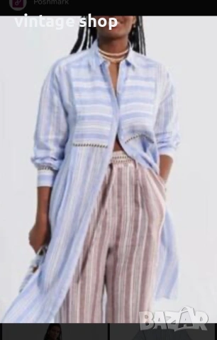 Кафтан( дълга рокля тип туника) 100% лен Lemem&H&M, размер M/L/XL, снимка 12 - Туники - 54224006