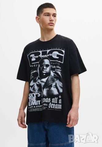 Мъжка тениска със щампа Biggie Pull&Bear, 100% памук, Черна, XL, снимка 1 - Тениски - 45729804