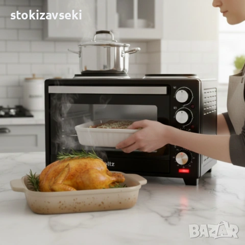 Готварска печка Voltz с фурна и 2 котлона 3200W, компактна електрическа печка за кухня, снимка 3 - Печки, фурни - 54046207