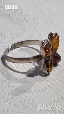 Сребърен пръстен с кехлибар 2,68 гр , снимка 4 - Пръстени - 45307034