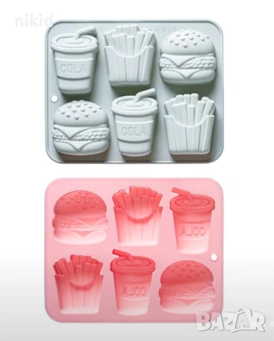 Хамбургер Бургер картофи картофки сок кола големи дълбок силиконов молд форма гипс шоколад сапун 