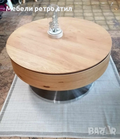 Кръгла холна маса с прибиращ се плот, вътрешен рафт и стабилна основа. , снимка 9 - Маси - 52169019