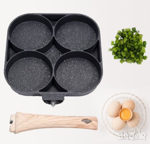 Тиган за яйца, 4 зони. • Незалепващо покритие: Тиганът за омлет е покрит с незалепващ материал, коет, снимка 4 - Съдове за готвене - 46436398