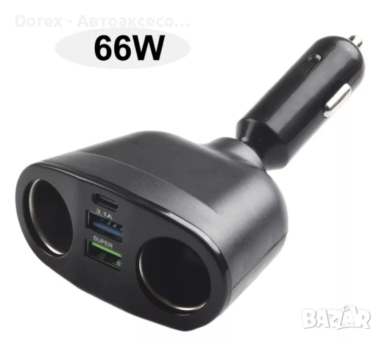 Зарядно разклонител за запалка 2-ка с 2 USB и волтметър, снимка 2 - Аксесоари и консумативи - 54135385