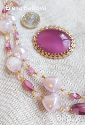 🎀     Гердан Бохемия  стъкло и брошка рубин 