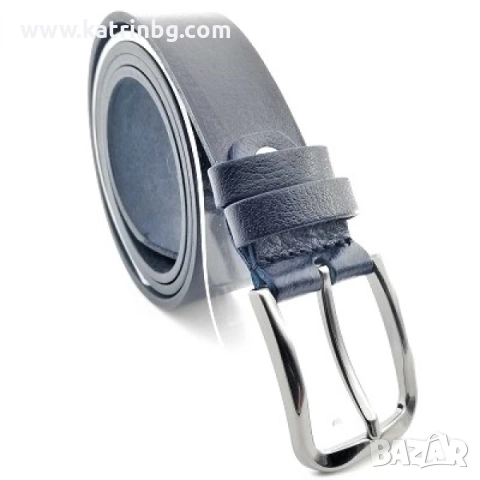 Мъжки колан в синьо естествена кожа класически, снимка 2 - Колани - 51643065