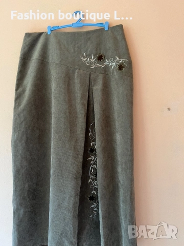 Бежова дълга пола с бродерия с цветя 48 размер 🧡, снимка 2 - Поли - 51921694