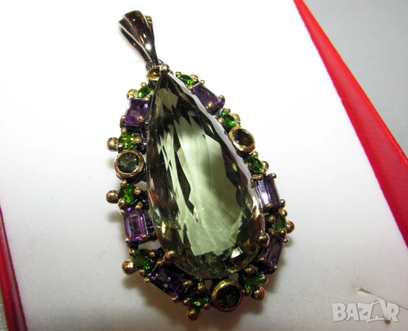 925 сребърно колие с зелен аметист празиолит 42 карата подходящо за подарък, снимка 2 - Колиета, медальони, синджири - 53782179