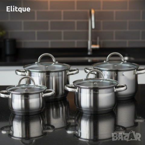 Комплект тенджери Cheffinger – 8 части инокс с капаци, за всички видове котлони