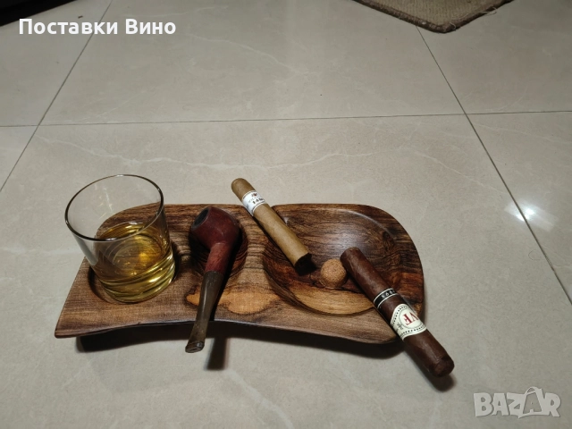 Пепелник за пури и лула с място за чаша