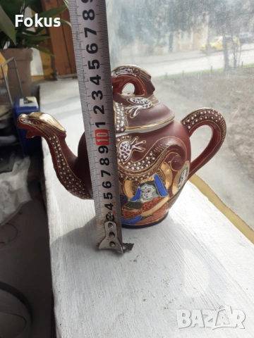 Сатцума Satsuma чайник Япония порцелан позлата печат, снимка 7 - Антикварни и старинни предмети - 53340171