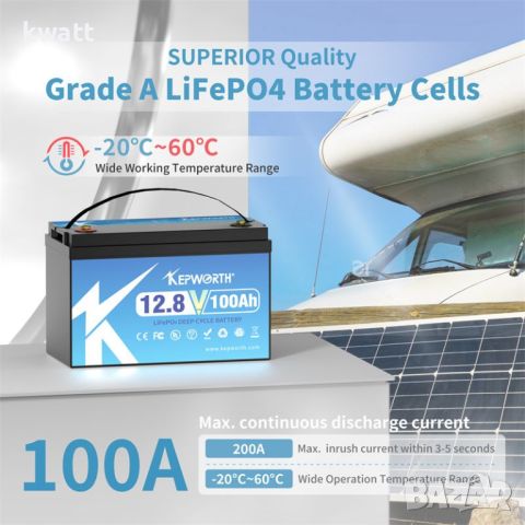 Акумулатор, батерия, 12V100AH LiFePO4 Battery BMS 6000+ Deep Cycle, снимка 8 - Друга електроника - 46398246