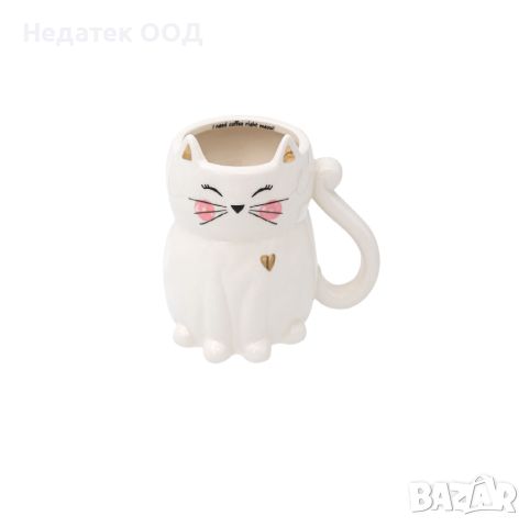 Керамична чаша, котка, бяла, 420мл, снимка 1 - Чаши - 45238603