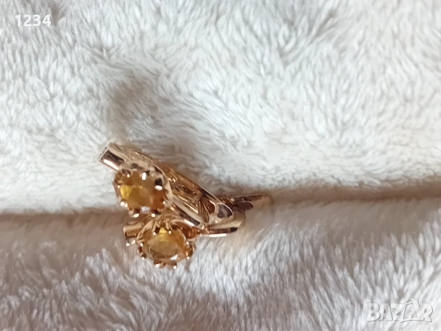 Златни обеци с естествен цитрин, снимка 4 - Обеци - 53451250