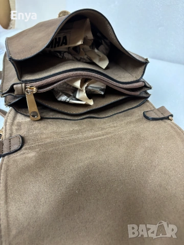 Дамска чанта за през рамо - кафява с метален обков, снимка 4 - Чанти - 54149383