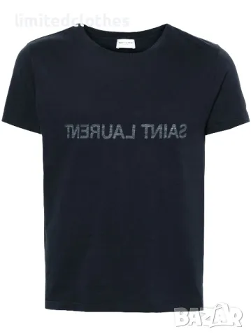 SAINT LAURENT Navy Blue Reverse Logo Print Мъжка Тениска size M, снимка 2 - Тениски - 47210112