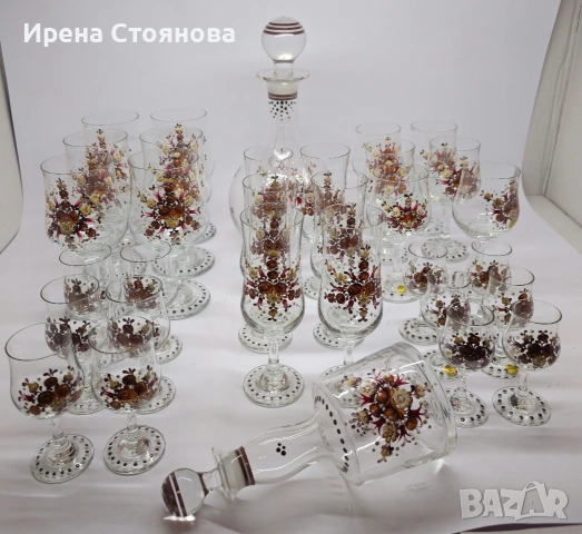 Комплект ръчно рисувани чаши за ликьор, ракия, вино, шампанско. Rattenberg Tirol K Glass, снимка 7 - Чаши - 53391065