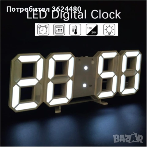  Светещ  LED часовник с аларма , снимка 6 - Други - 53576885