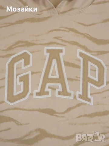 GAP Дамска качулка с бежов принт на животни и лого Arch Logo French Terry - размер L, снимка 5 - Суичъри - 53595674