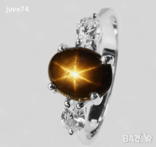 СТРАХОТЕН СРЕБЪРЕН ПРЪСТЕН СЪС ЗВЕЗДЕН САПФИР (ТАЙЛАНД)