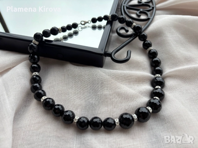 Оникс + сребро 925 | Колие, гривна, обеци, снимка 3 - Бижутерийни комплекти - 52874569