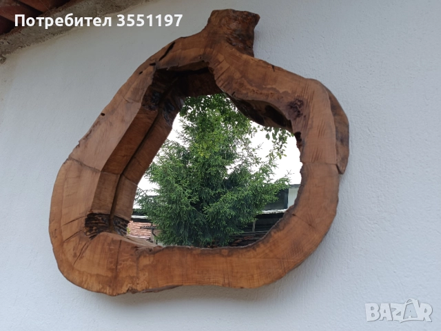 Голямо ОГЛЕДАЛО с масивна дървена рамка от дънер с жив вътрешен и външен ръб, снимка 6 - Огледала - 51687188