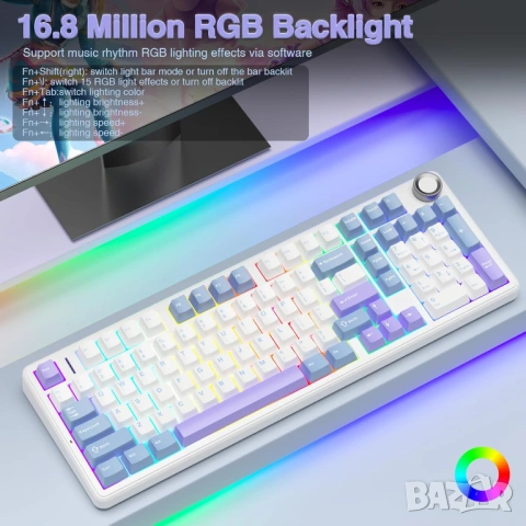 Механична клавиатура AULA F99 Pro Wireless RGB BT 2.4GHz Hot Swap [НОВА], снимка 3 - Клавиатури и мишки - 54260013