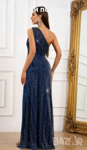 Дамска Дълга Бална Рокля Тъмносиня Със Сребриста Гарнитура Код S408, снимка 2 - Рокли - 52730195