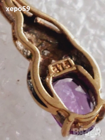 Златни дамски обеци с диаманти и аметисти,злато 375 , снимка 7 - Обеци - 52681677
