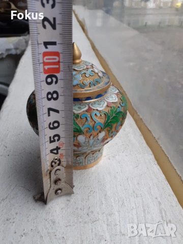 Клоазоне cloisonne клетъчен емайл бронз ваза бурканче, снимка 6 - Антикварни и старинни предмети - 53335696