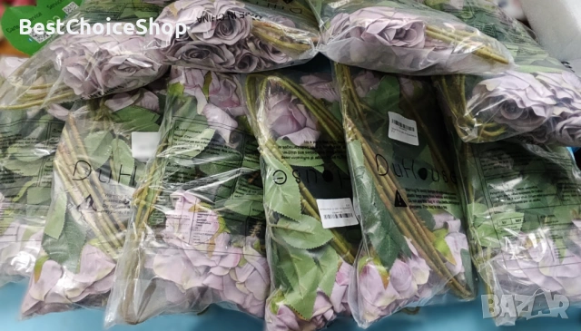 10 бр. изкуствени копринени рози букети за сватби, партита, домашна декорация - есенен лилав, снимка 4 - Стайни растения - 53171597