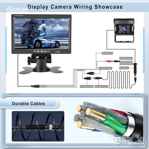 Камера за заден ход Hodozzy и 7-инчов LCD монитор, IR нощно виждане Водоустойчив 12V-24V, снимка 2 - Аксесоари и консумативи - 46199814