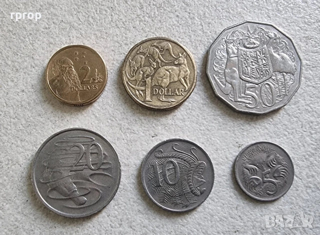 Монети. Австралия. Лот .5, 10 ,20, 50 цента . 1 и 2 долара.6 бройки.