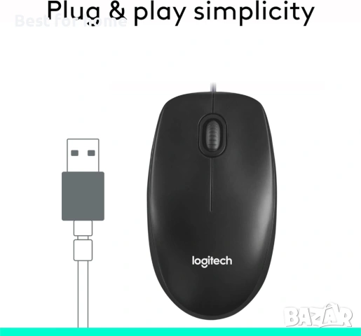 Мишка Logitech M100 с кабел, USB, 3 бутона, 1000 DPI оптично проследяване, за двете ръце - черна, снимка 3 - Клавиатури и мишки - 53683404