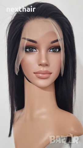 Натурално черна перука от естествен бразилски косъм 40 см - дантелена зона 13×4, снимка 8 - Аксесоари за коса - 52987300