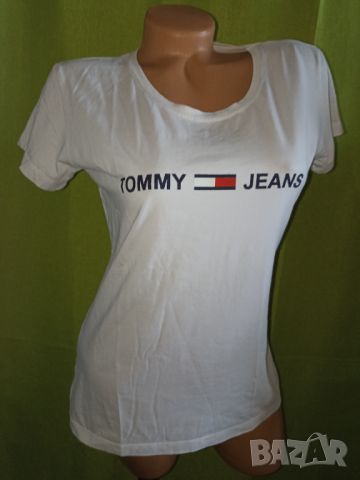 Tommy Hilfiger S- Бяла  дамска памучна тениска с лого , снимка 4 - Тениски - 46412831