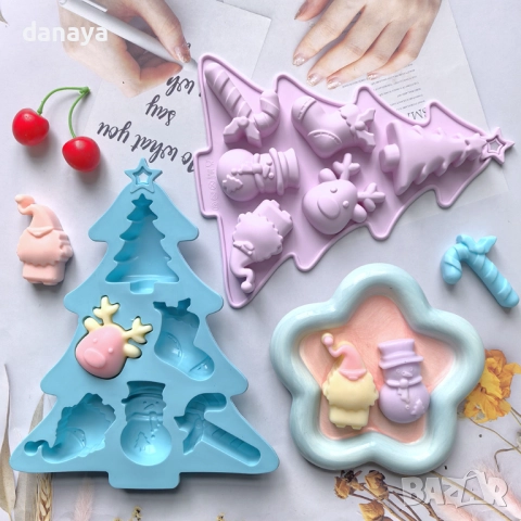 6111 Силиконов молд Елха с 6 коледни форми за сладки, снимка 5 - Форми - 51608461