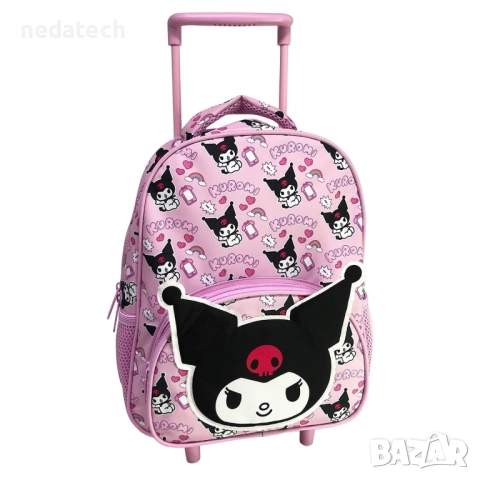 Ученическа раница на колелца Kuromi, Розов, 27x15x39см., снимка 2 - Ученически пособия, канцеларски материали - 51491593