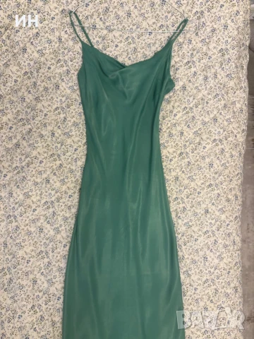 Сатенена рокля в зелено, снимка 9 - Рокли - 51180001