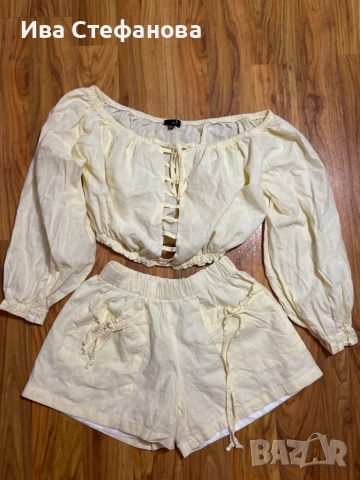 Нов сет памук памучен жълт костюм комплект Златка Райкова Bless by Zlatka Raykova бебешко жълто